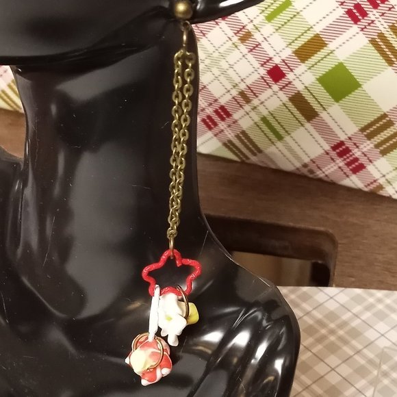 Home made/handmade Metal Dangle Stud Earrings with Acrylic Flowers #39 - Picture 11 of 15